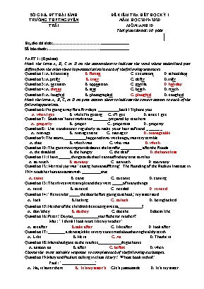 Đề kiểm tra hết học kỳ I môn Tiếng Anh Lớp 10 - Năm học 2019-2020 - Trường THPT Nguyễn Trãi (Kèm đáp án)